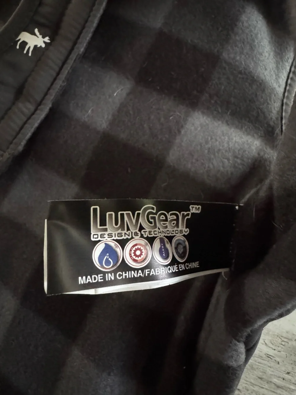 LuvGear Reversible Plaid Flannel Moose Dog Coat Cold Alert Patch Thermometer